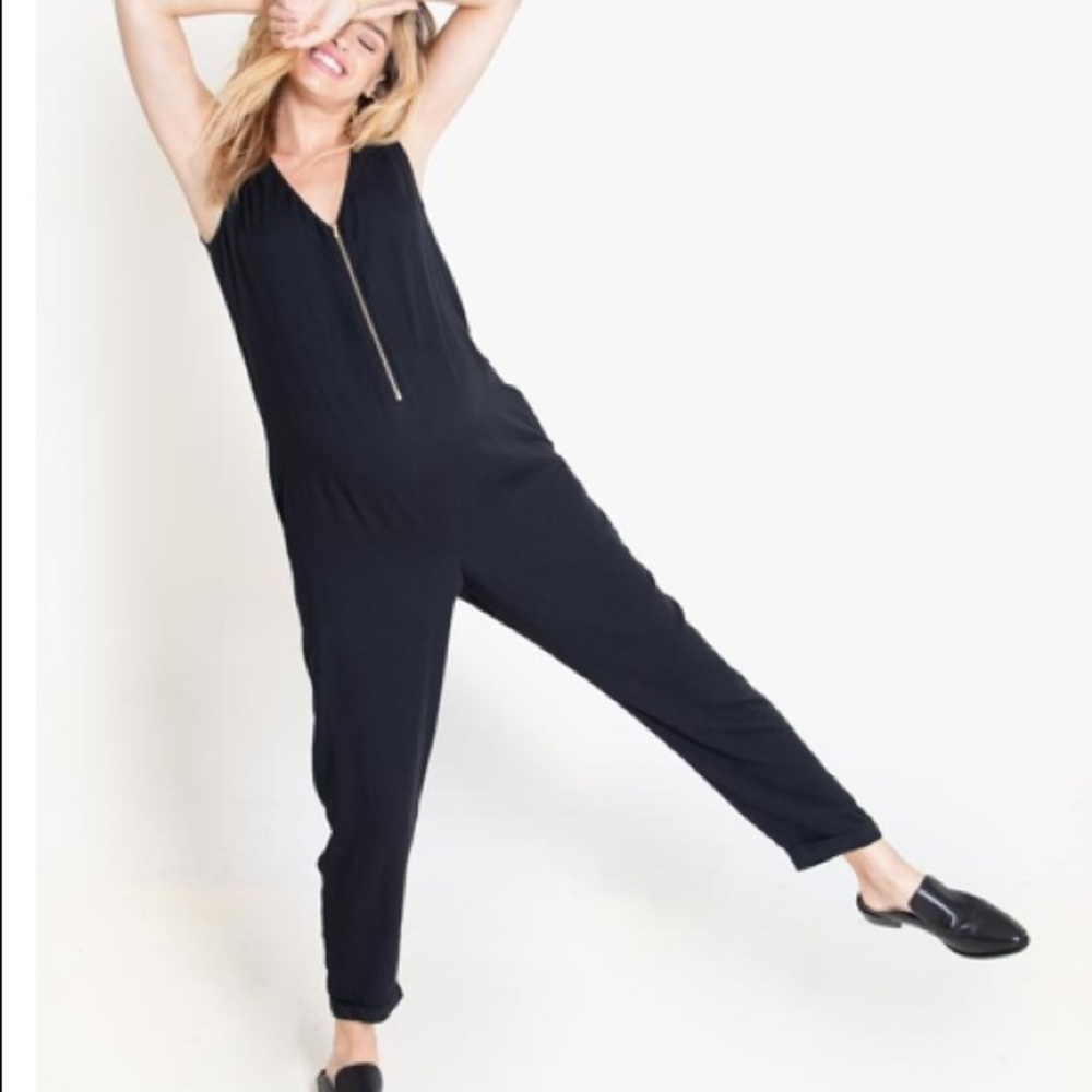 Sleeveless Zip Front Maternity Jumpsuit